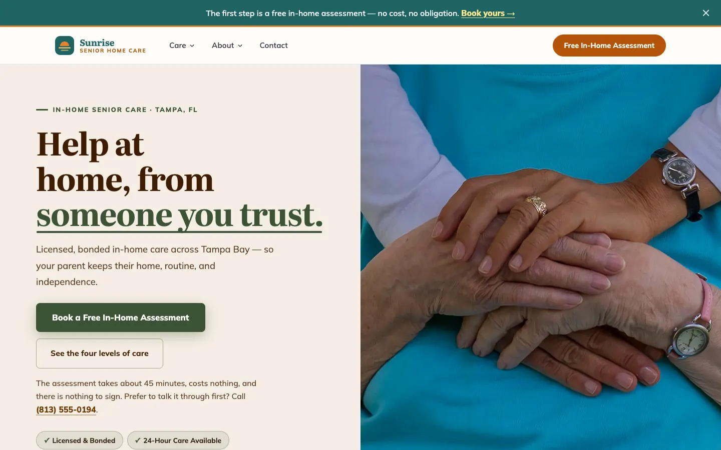 Sunrise Senior Home Care website